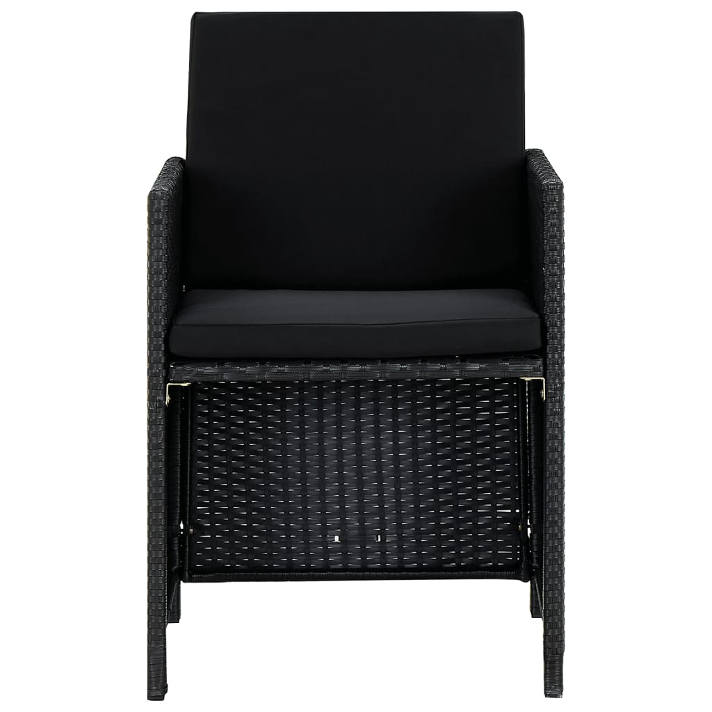 -Delige Tuinset Met Kussens Poly Rattan Zwart