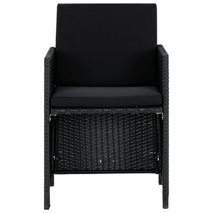 -Delige Tuinset Met Kussens Poly Rattan Zwart