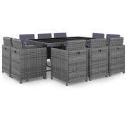 Tuinset 11-delig poly rattan grijs met kussens