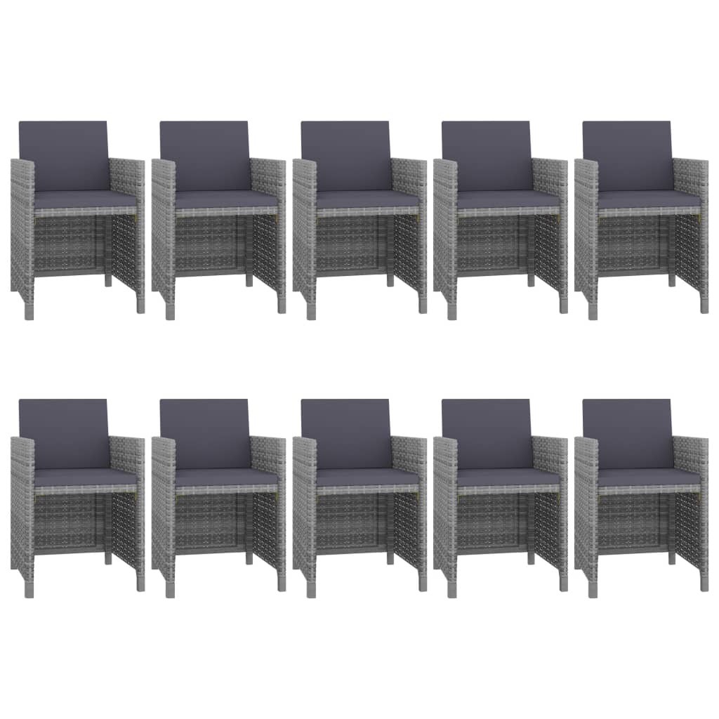 -Delige Tuinset Met Kussens Poly Rattan Grijs 167 cm tafellengte 10x Fauteuil + Tafel