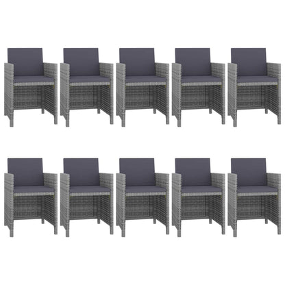 -Delige Tuinset Met Kussens Poly Rattan Grijs 167 cm tafellengte 10x Fauteuil + Tafel