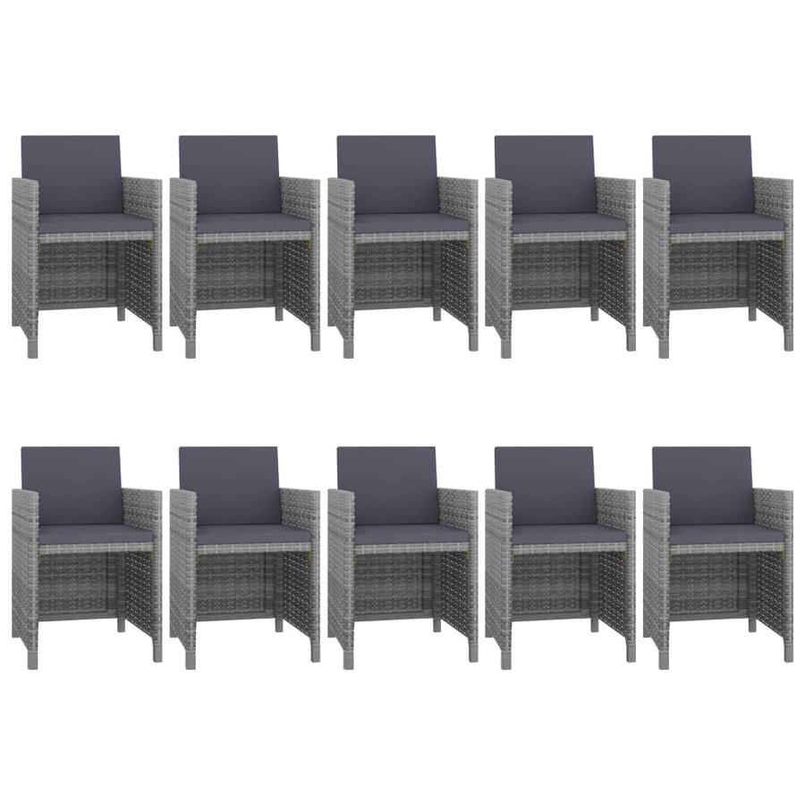 -Delige Tuinset Met Kussens Poly Rattan Grijs 167 cm tafellengte 10x Fauteuil + Tafel