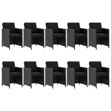 -Delige Tuinset Met Kussens Poly Rattan Zwart 167 cm tafellengte 10x Fauteuil + Tafel