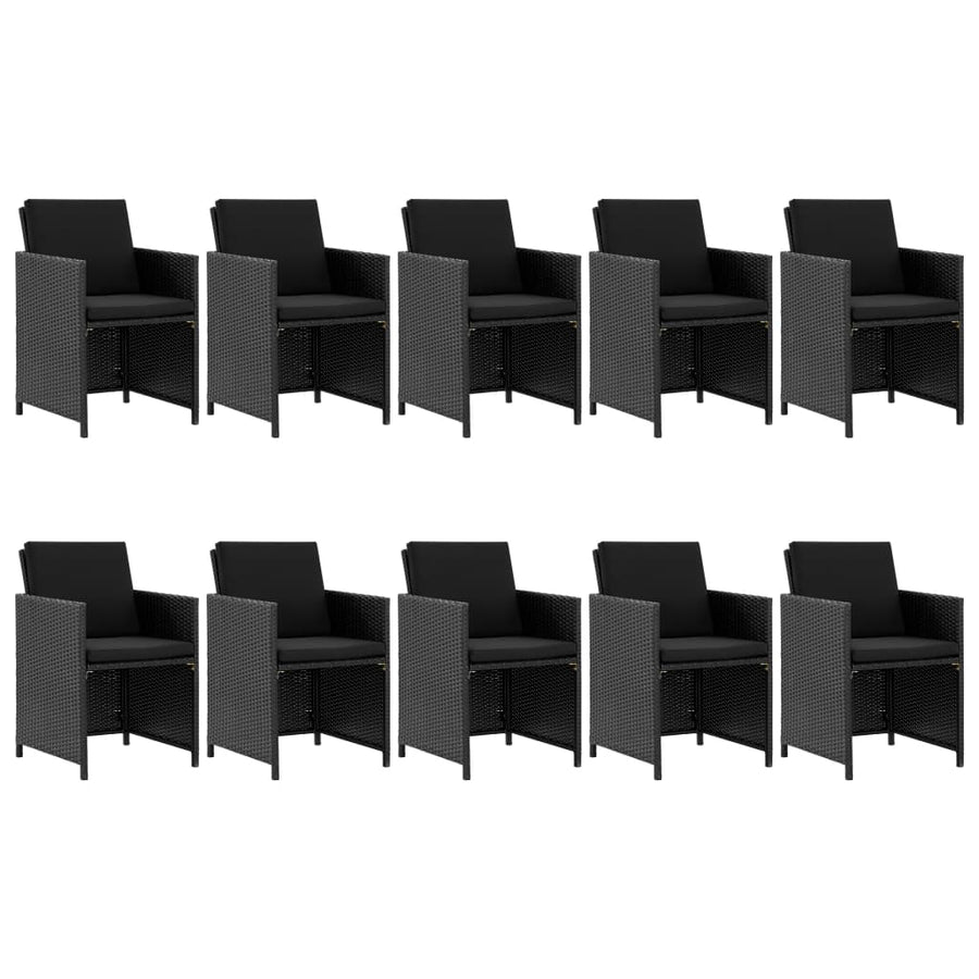 -Delige Tuinset Met Kussens Poly Rattan Zwart 167 cm tafellengte 10x Fauteuil + Tafel