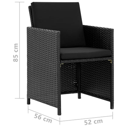 -Delige Tuinset Met Kussens Poly Rattan Zwart 167 cm tafellengte 10x Fauteuil + Tafel