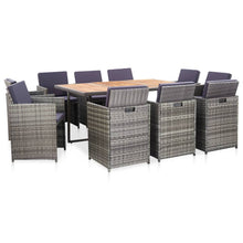 11-Delige Tuinset Met Kussens Poly Rattan Grijs 167 cm tafellengte Grijs en bruin 10x Fauteuil + Tafel