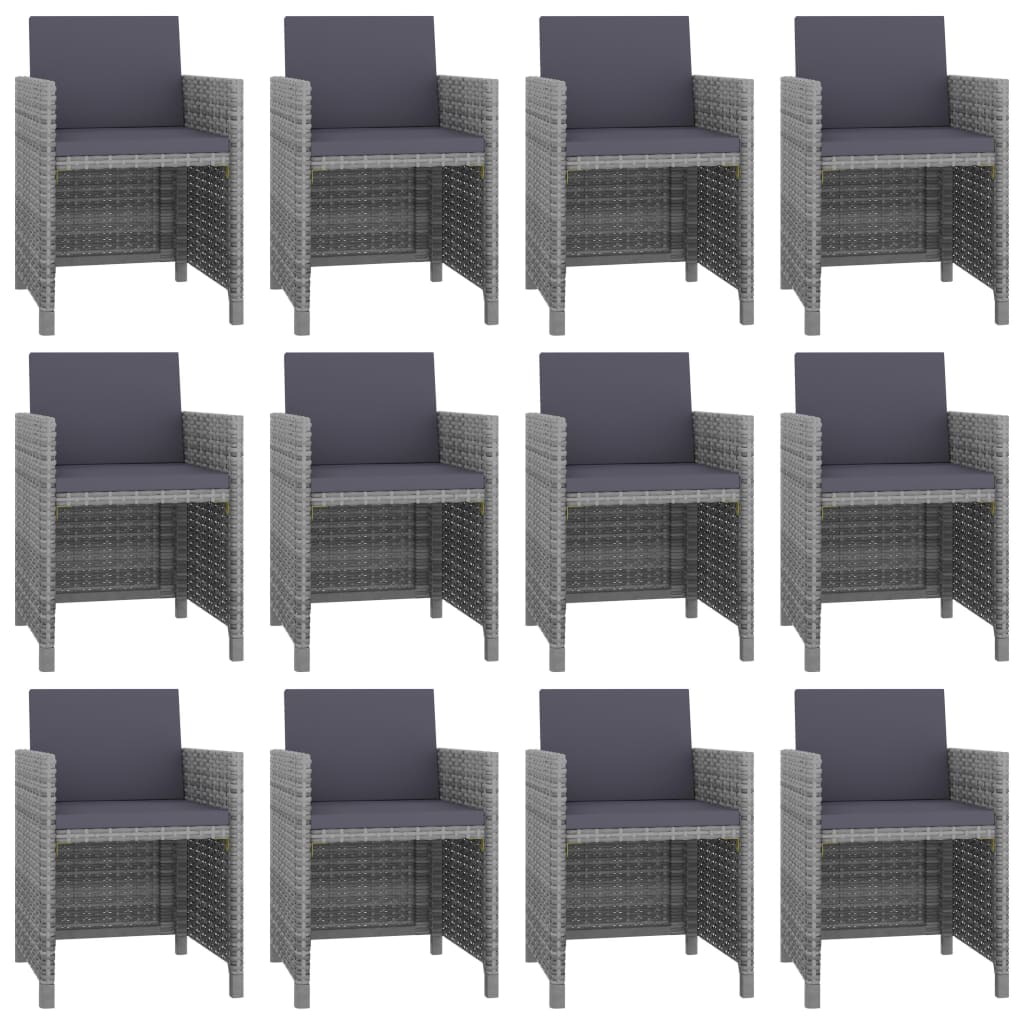 3-Delige Tuinset Met Kussens Poly Rattan Antraciet 225 cm tafellengte 12x Fauteuil + Tafel
