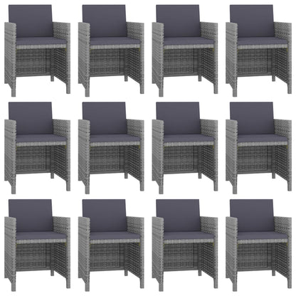 3-Delige Tuinset Met Kussens Poly Rattan Antraciet 225 cm tafellengte 12x Fauteuil + Tafel