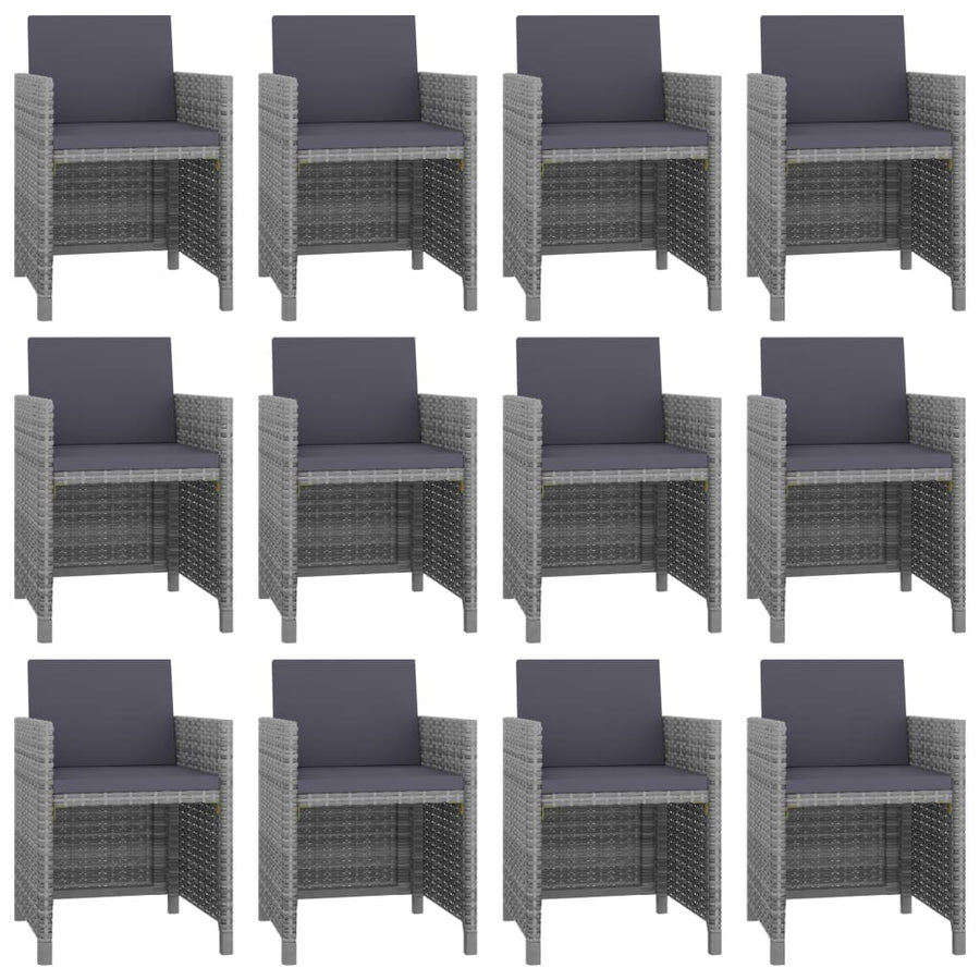 3-Delige Tuinset Met Kussens Poly Rattan Antraciet 225 cm tafellengte 12x Fauteuil + Tafel