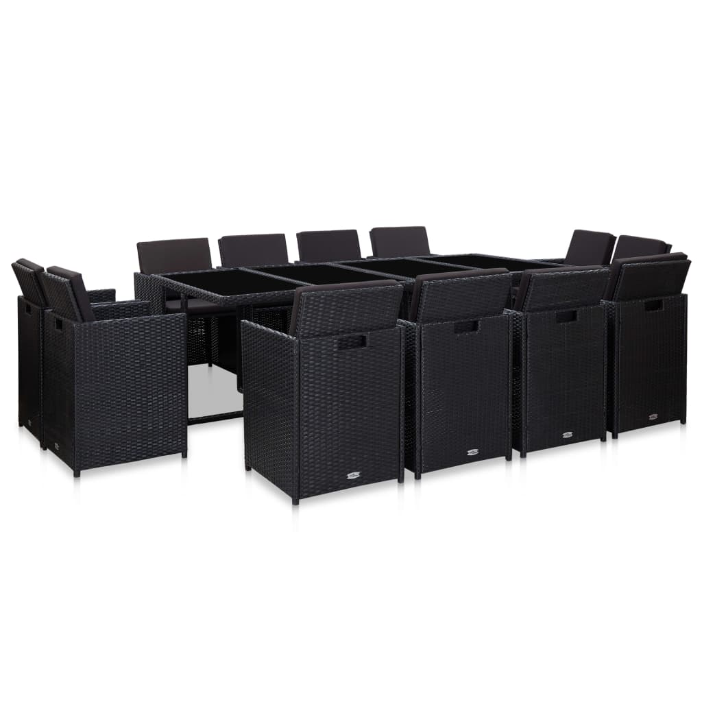 13-Delige Tuinset Met Kussens Poly Rattan Zwart 225 cm tafellengte