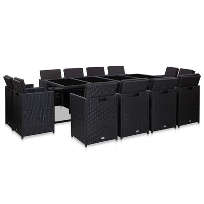 13-Delige Tuinset Met Kussens Poly Rattan Zwart 225 cm tafellengte