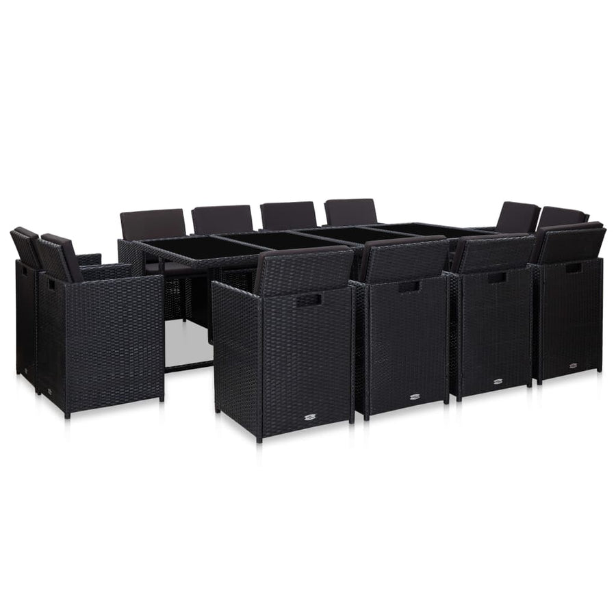 13-Delige Tuinset Met Kussens Poly Rattan Zwart 225 cm tafellengte