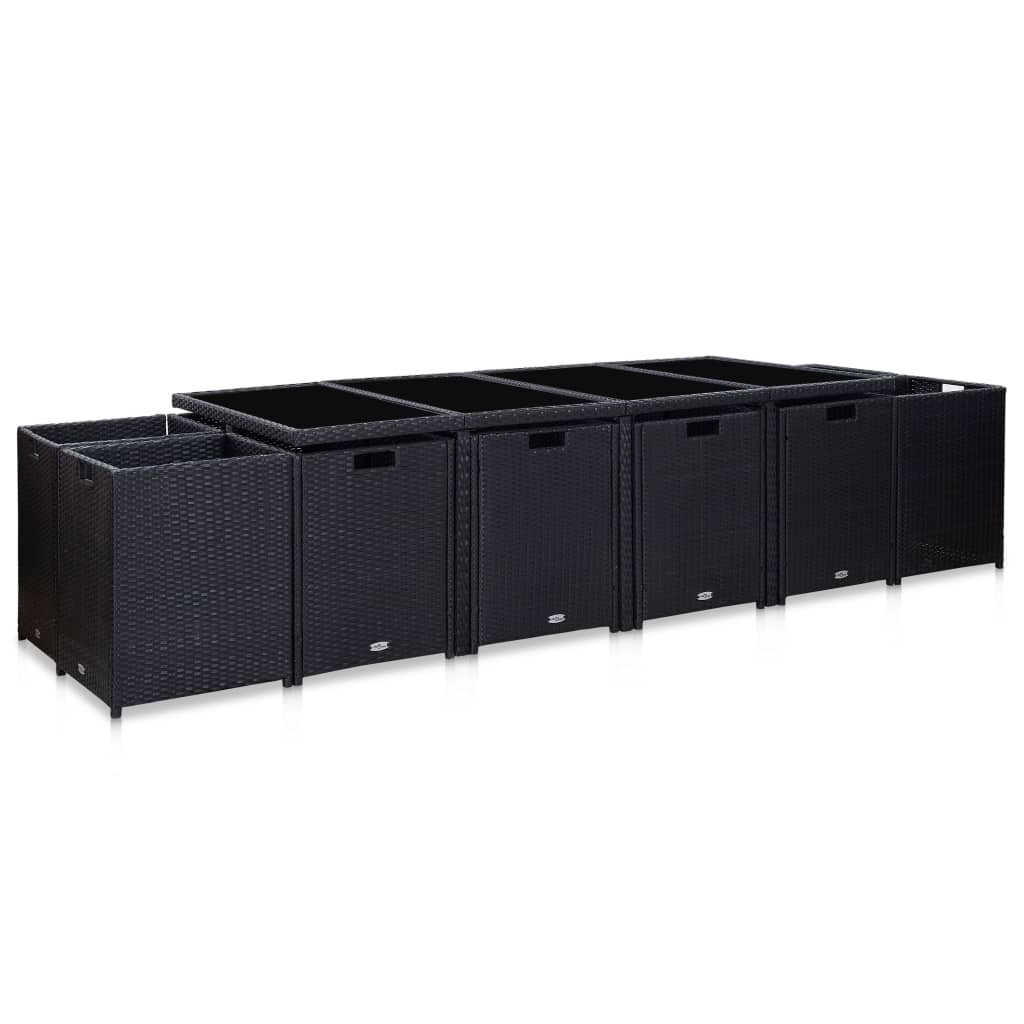 13-Delige Tuinset Met Kussens Poly Rattan Zwart 225 cm tafellengte