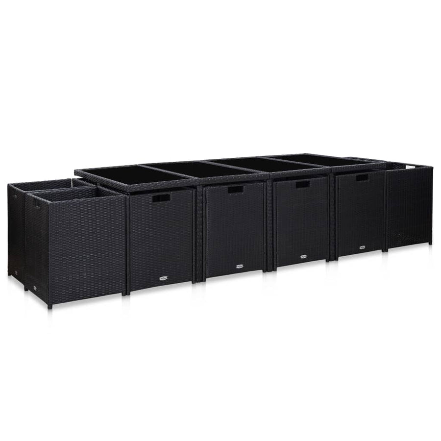 13-Delige Tuinset Met Kussens Poly Rattan Zwart 225 cm tafellengte
