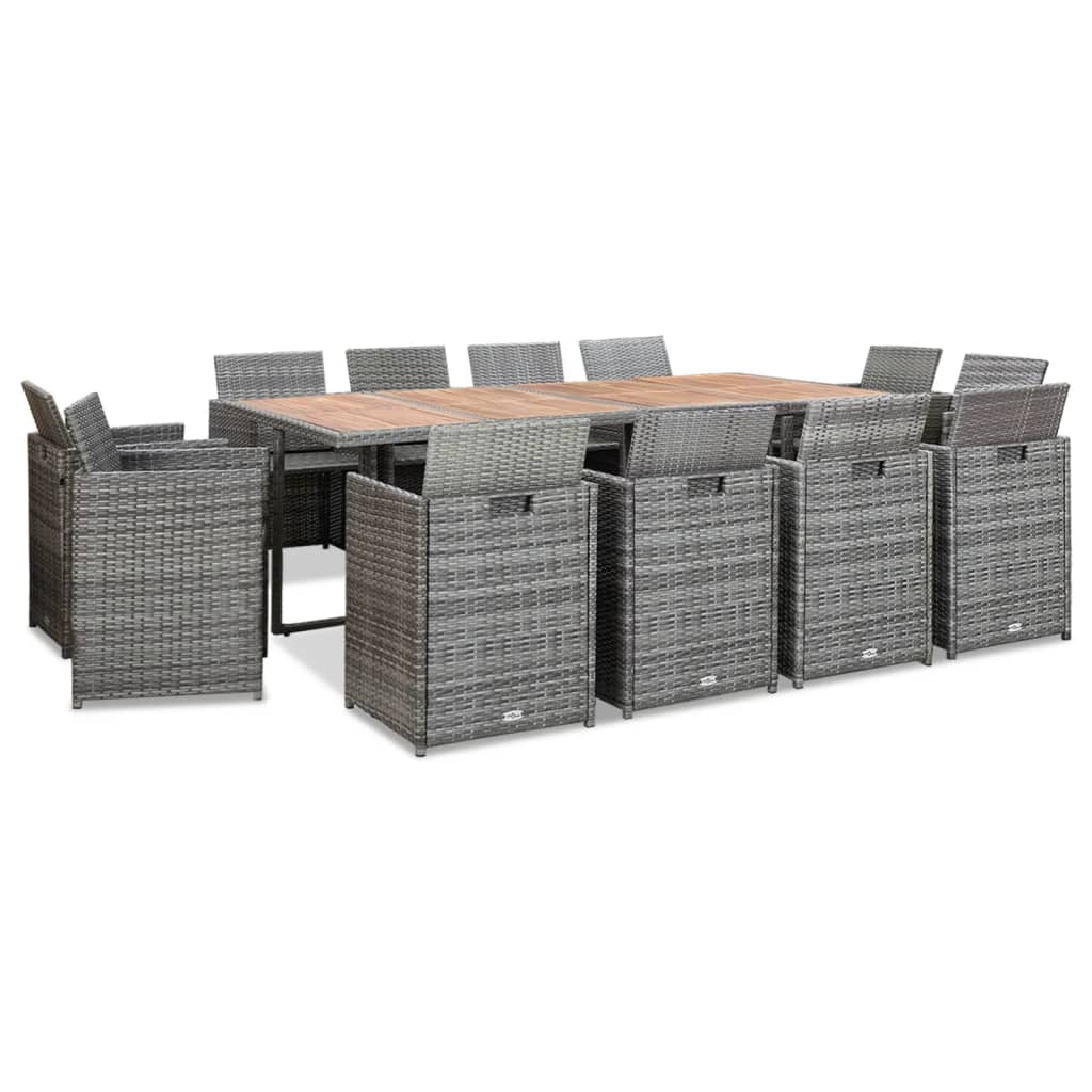 3-Delige Tuinset Met Kussens Poly Rattan Kleurig Antraciet En Bruin 224 cm tafellengte 12x Fauteuil + Tafel
