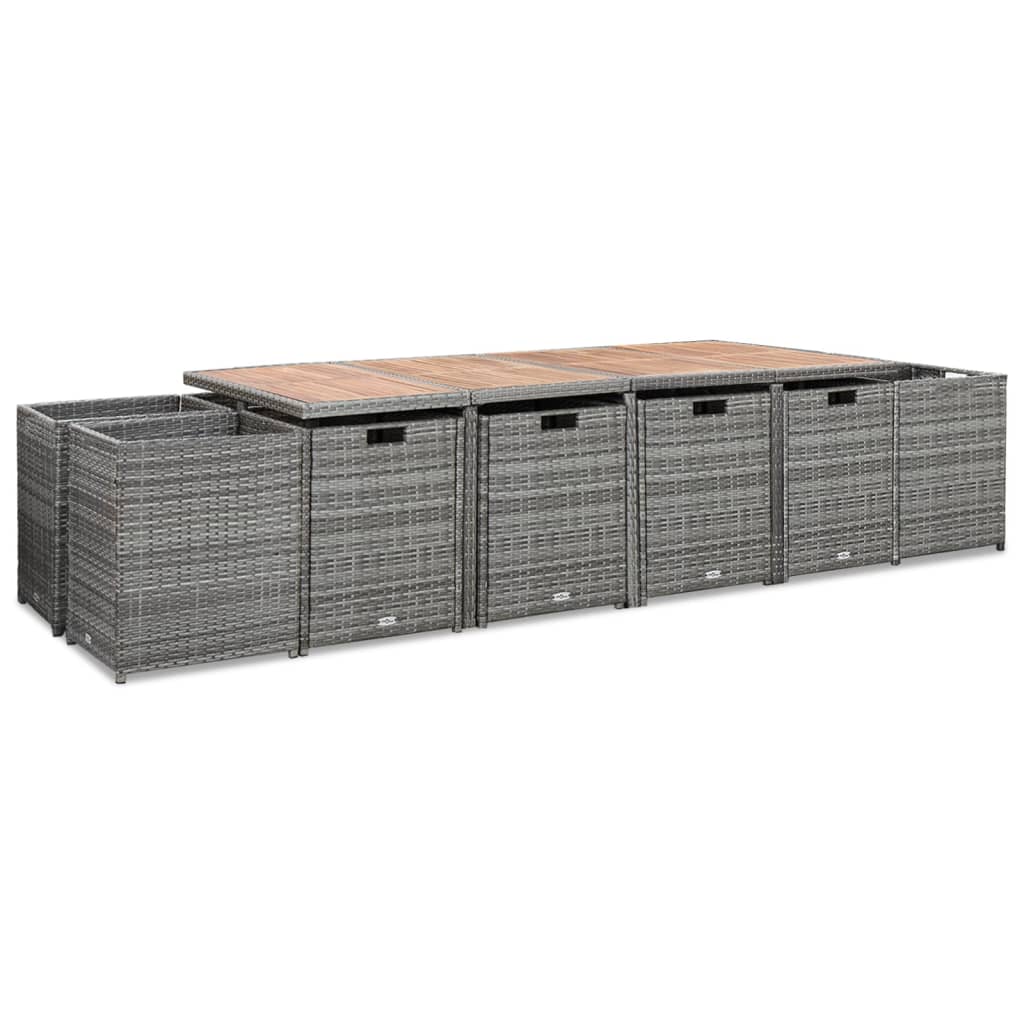 3-Delige Tuinset Met Kussens Poly Rattan Kleurig Antraciet En Bruin 224 cm tafellengte 12x Fauteuil + Tafel