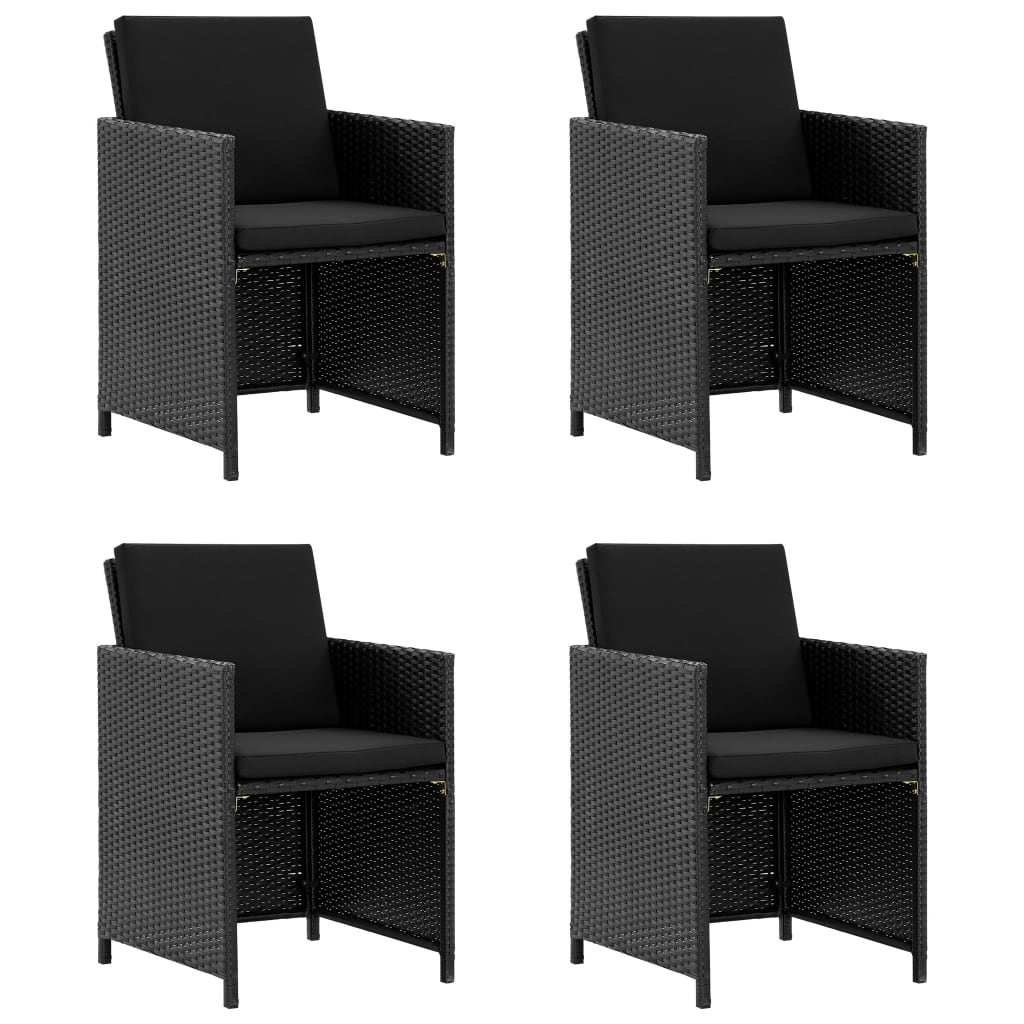-Delige Tuinset Met Kussens Poly Rattan Zwart