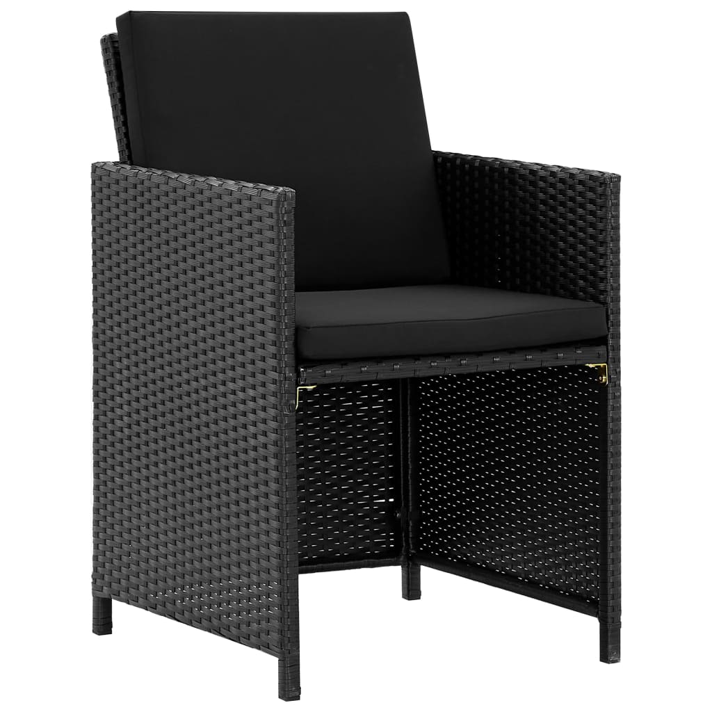 -Delige Tuinset Met Kussens Poly Rattan Zwart