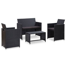 4-delige Loungeset met kussens poly rattan zwart