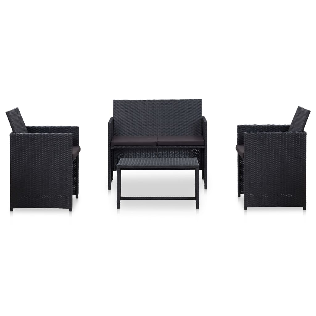 4-delige Loungeset met kussens poly rattan zwart