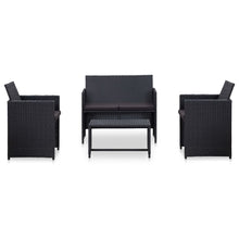 4-delige Loungeset met kussens poly rattan zwart