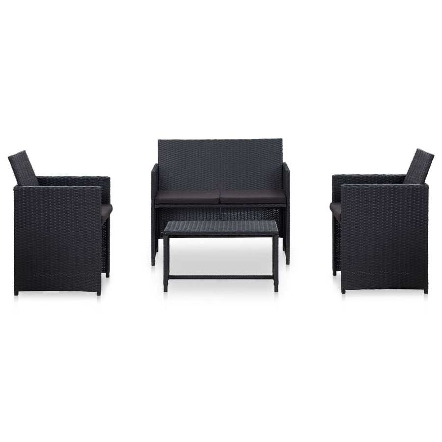 4-delige Loungeset met kussens poly rattan zwart