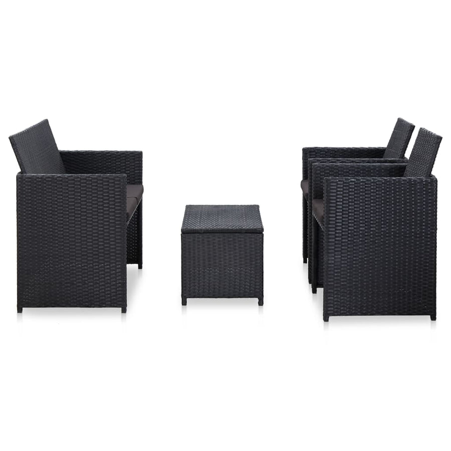 4-delige Loungeset met kussens poly rattan zwart