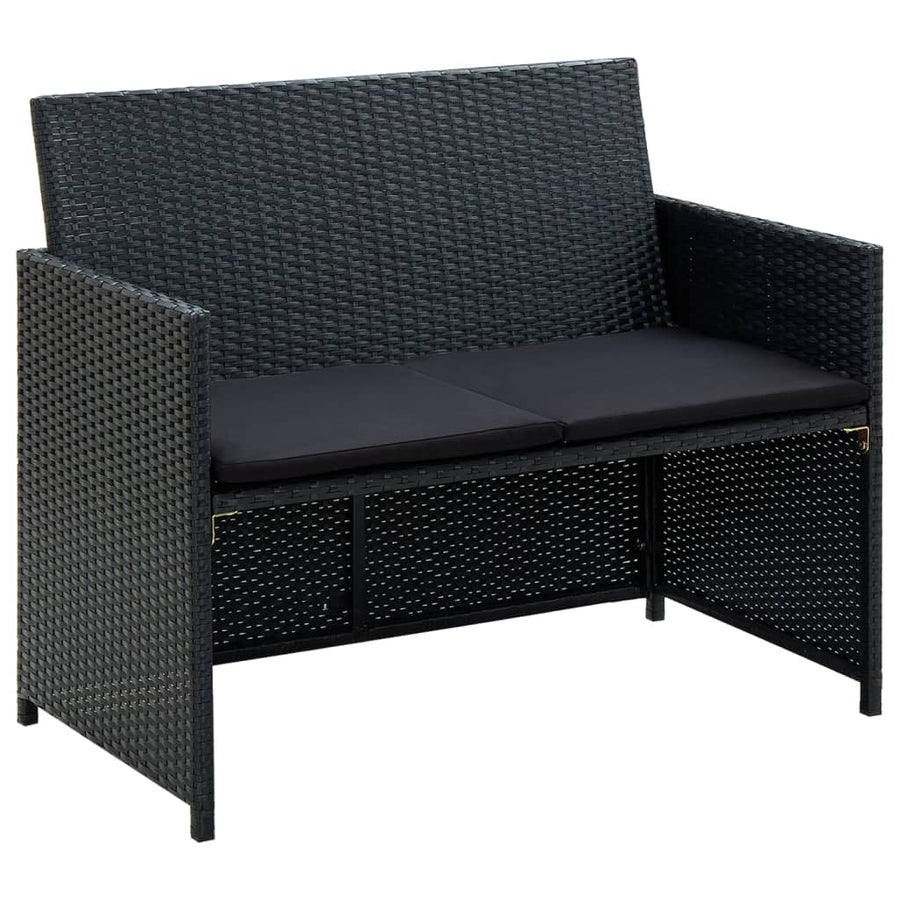 4-delige Loungeset met kussens poly rattan zwart