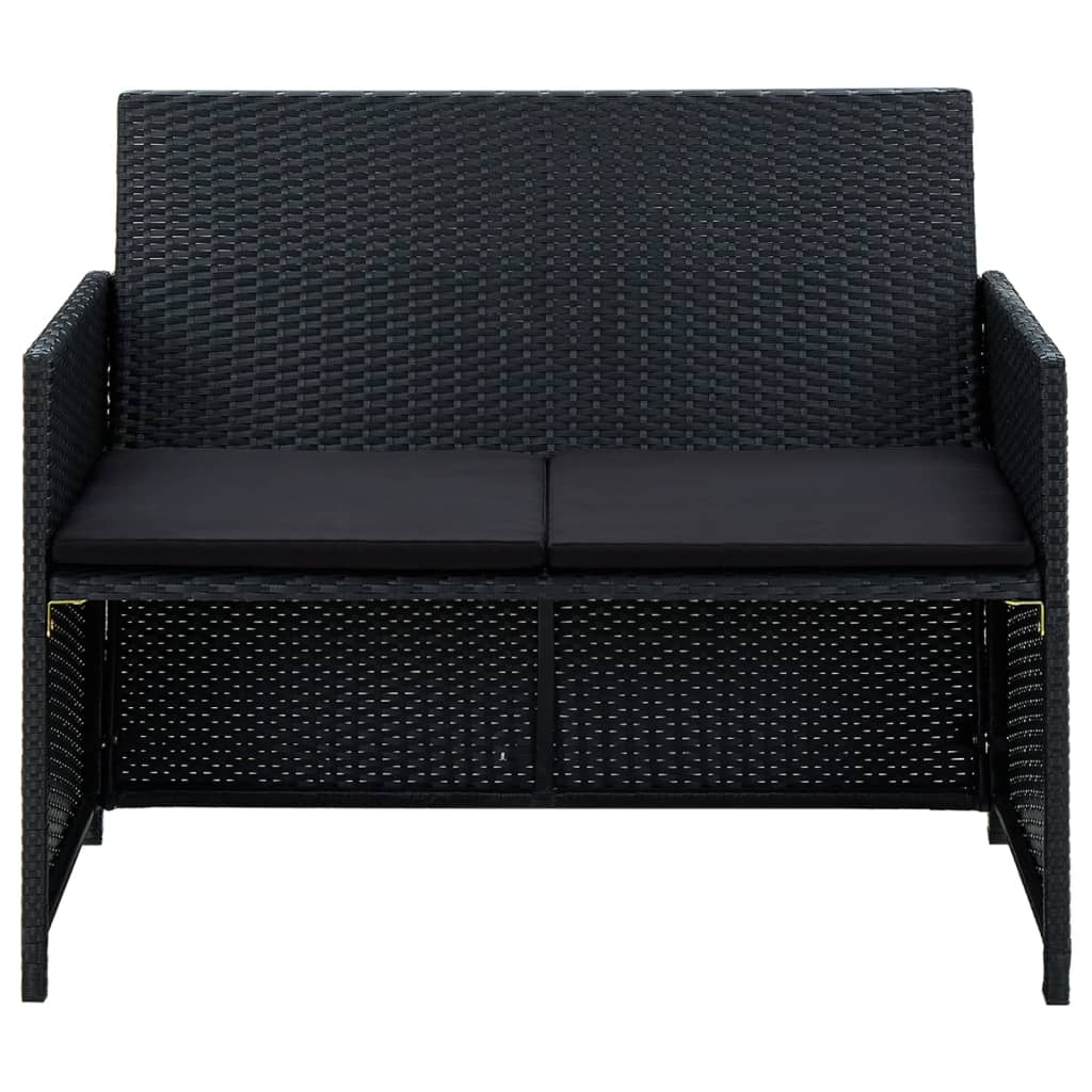 4-delige Loungeset met kussens poly rattan zwart