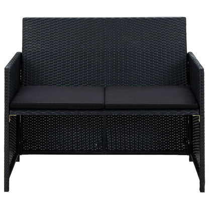 4-delige Loungeset met kussens poly rattan zwart