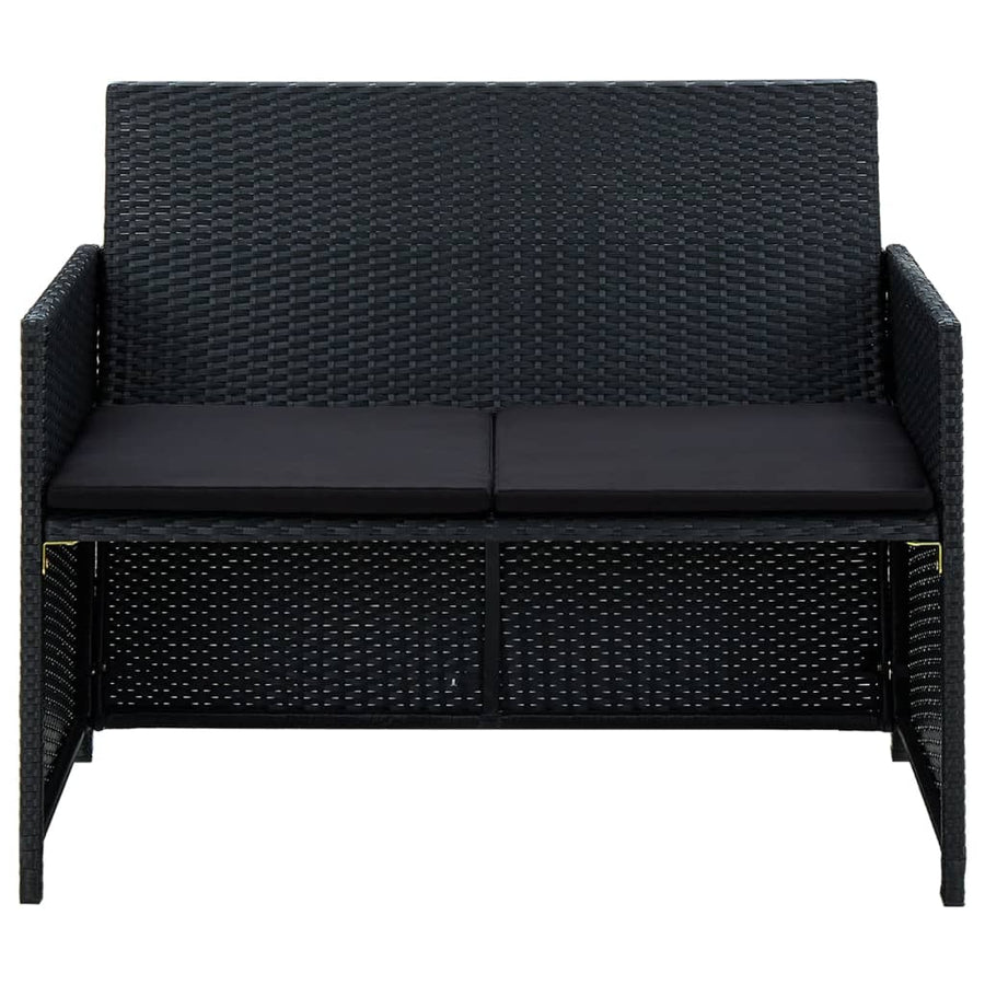 4-delige Loungeset met kussens poly rattan zwart