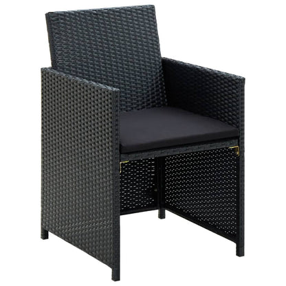 4-delige Loungeset met kussens poly rattan zwart