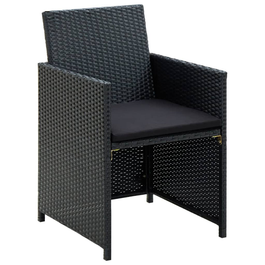 4-delige Loungeset met kussens poly rattan zwart