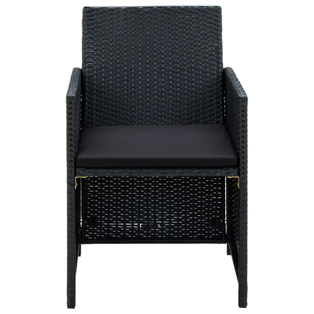 4-delige Loungeset met kussens poly rattan zwart