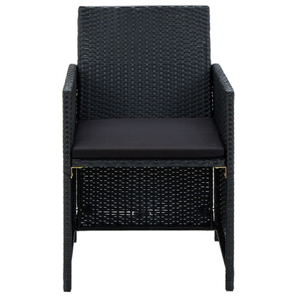4-delige Loungeset met kussens poly rattan zwart