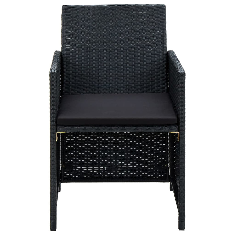4-delige Loungeset met kussens poly rattan zwart