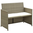 Garden bench 2-seater with cushions poly rattan beige