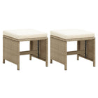 Garden Stools with Cushions Poly Rattan Beige