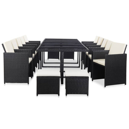 5-Delige Tuinset Met Kussens Poly Rattan Zwart en wit 10x Fauteuil + 4x voetensteun + Tafel