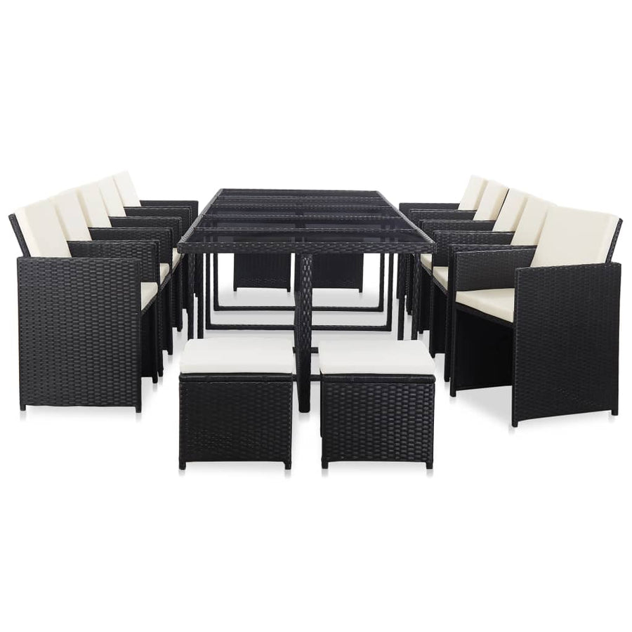 5-Delige Tuinset Met Kussens Poly Rattan Zwart en wit 10x Fauteuil + 4x voetensteun + Tafel