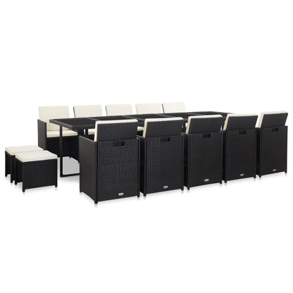 5-Delige Tuinset Met Kussens Poly Rattan Zwart en wit 10x Fauteuil + 4x voetensteun + Tafel