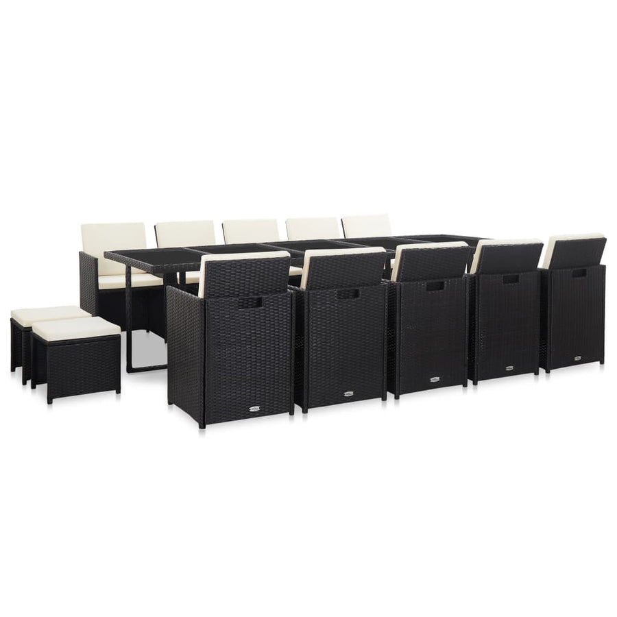 5-Delige Tuinset Met Kussens Poly Rattan Zwart en wit 10x Fauteuil + 4x voetensteun + Tafel