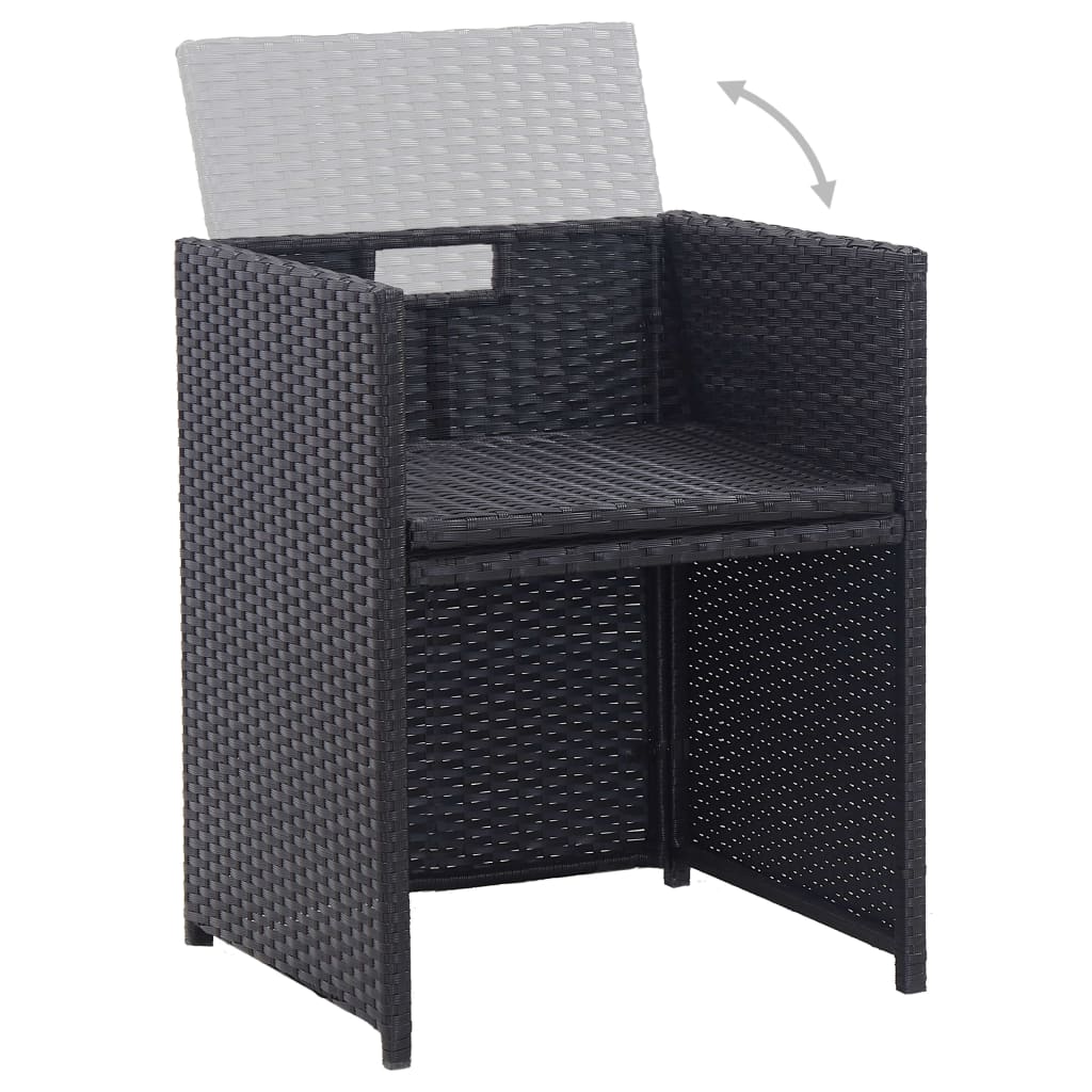 5-Delige Tuinset Met Kussens Poly Rattan Zwart en wit 10x Fauteuil + 4x voetensteun + Tafel