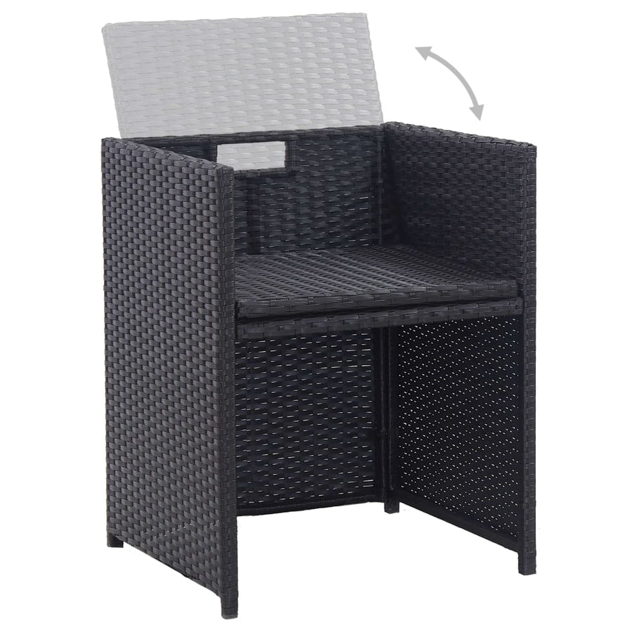 5-Delige Tuinset Met Kussens Poly Rattan Zwart en wit 10x Fauteuil + 4x voetensteun + Tafel