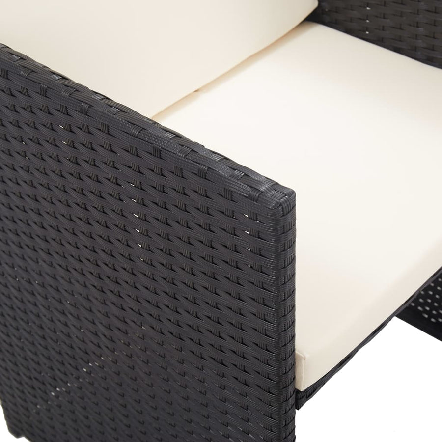 5-Delige Tuinset Met Kussens Poly Rattan Zwart en wit 10x Fauteuil + 4x voetensteun + Tafel
