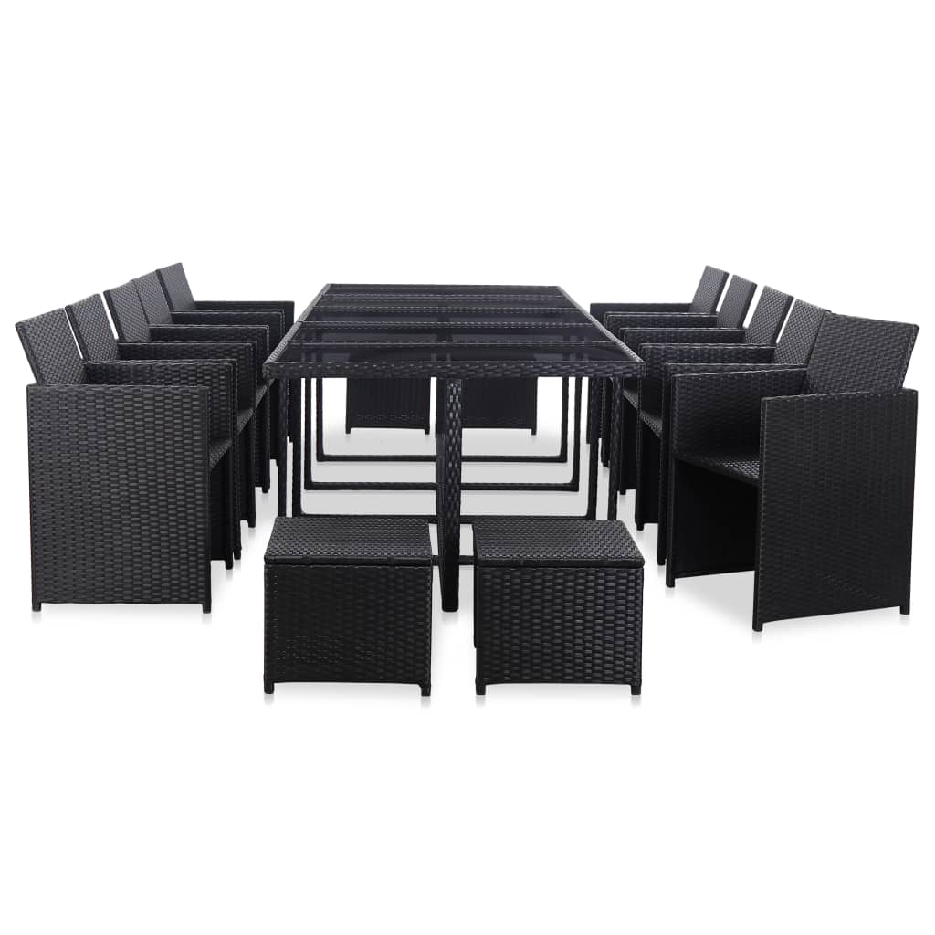 5-Delige Tuinset Met Kussens Poly Rattan Zwart en wit 10x Fauteuil + 4x voetensteun + Tafel