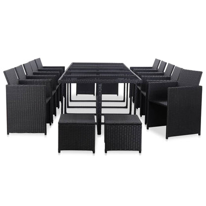 5-Delige Tuinset Met Kussens Poly Rattan Zwart en wit 10x Fauteuil + 4x voetensteun + Tafel