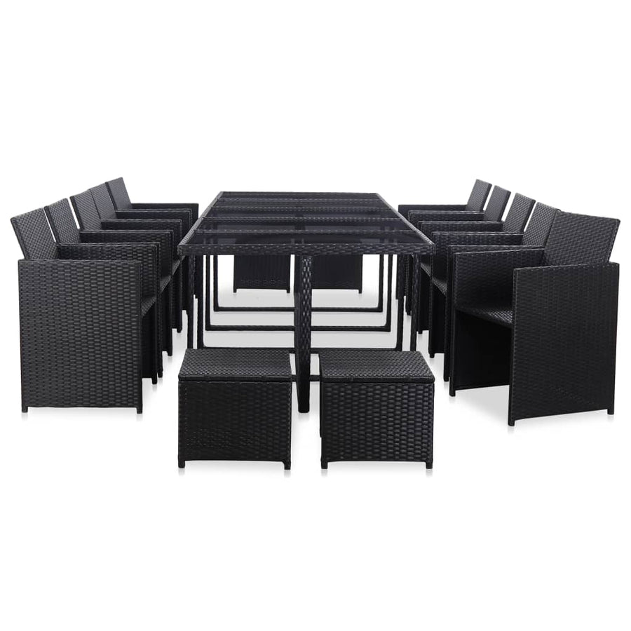 5-Delige Tuinset Met Kussens Poly Rattan Zwart en wit 10x Fauteuil + 4x voetensteun + Tafel