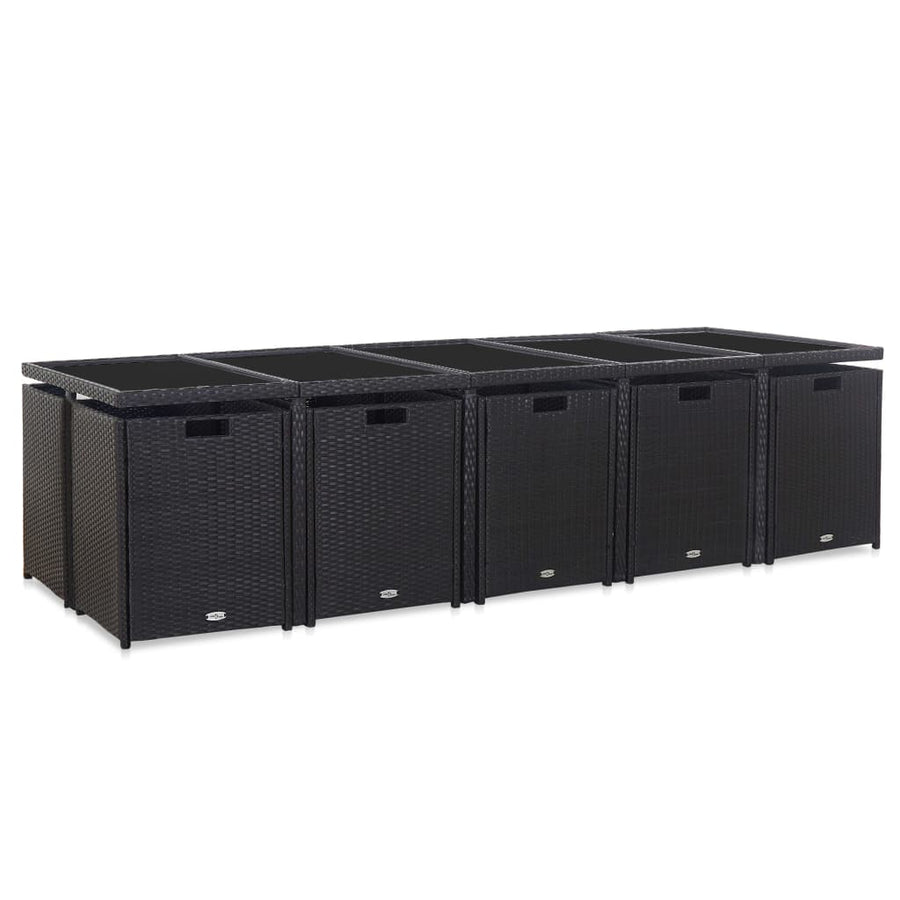 5-Delige Tuinset Met Kussens Poly Rattan Zwart en wit 10x Fauteuil + 4x voetensteun + Tafel