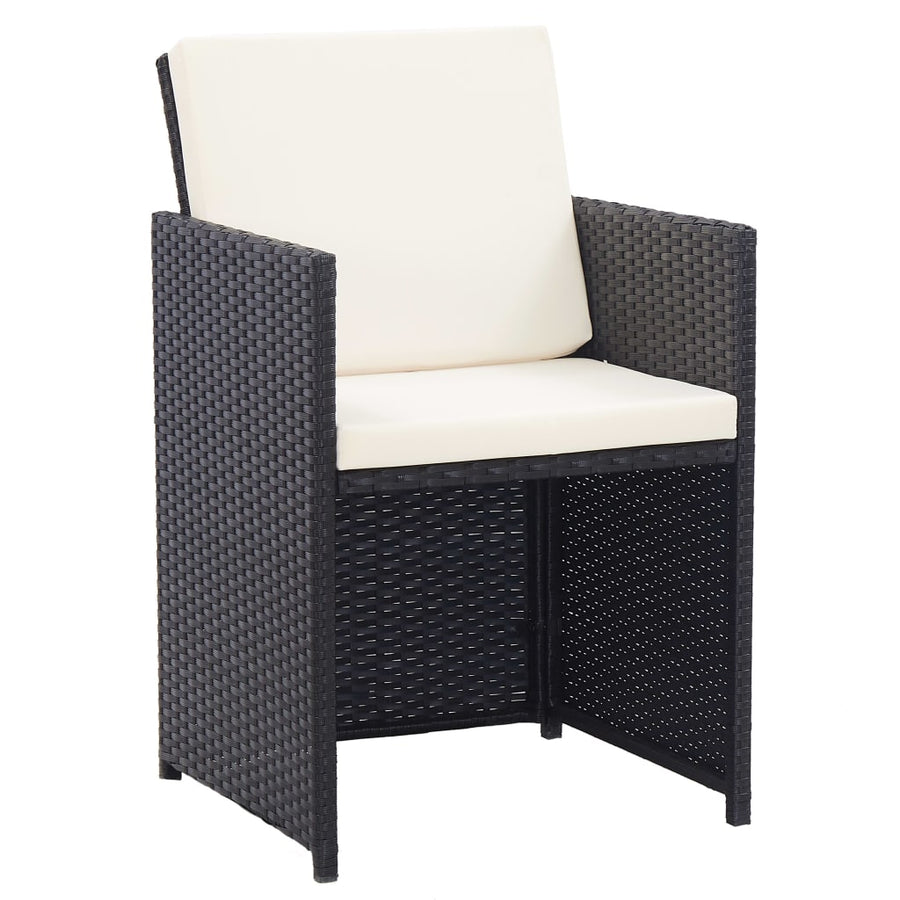 5-Delige Tuinset Met Kussens Poly Rattan Zwart en wit 10x Fauteuil + 4x voetensteun + Tafel